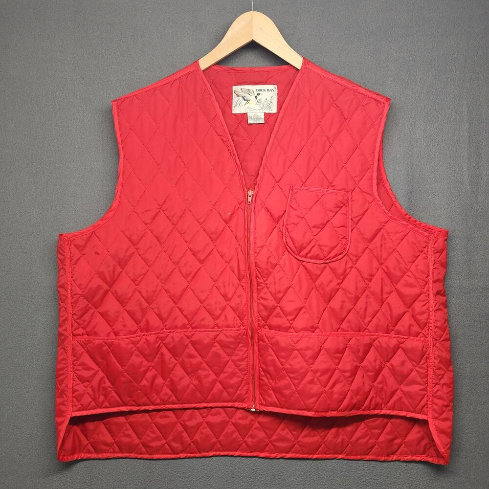 Vintage Duck Bay Red Quilted Vest Mens XXL Nylon Pockets 90s Hunting Outdoors